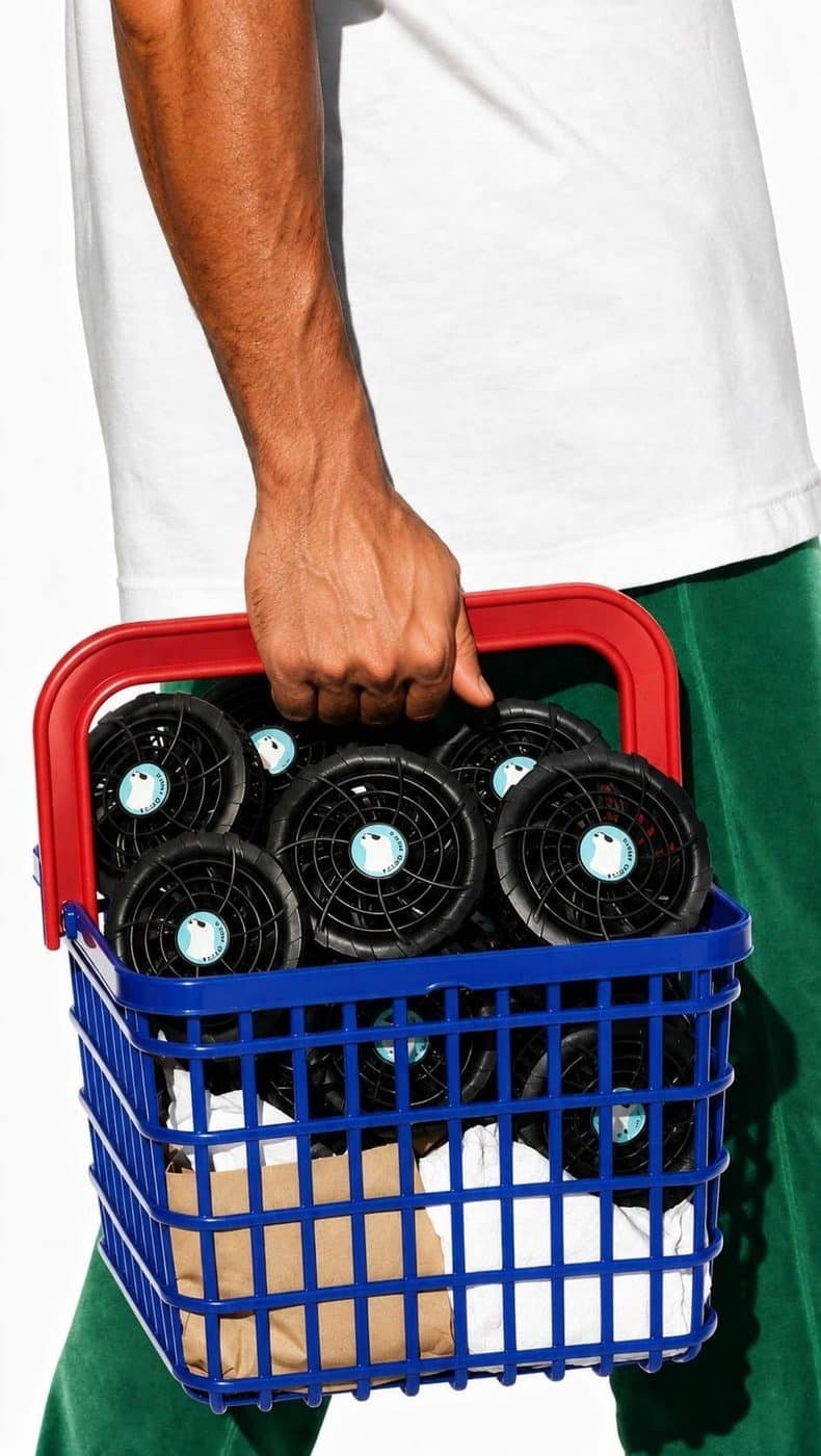Basket of fans with logos