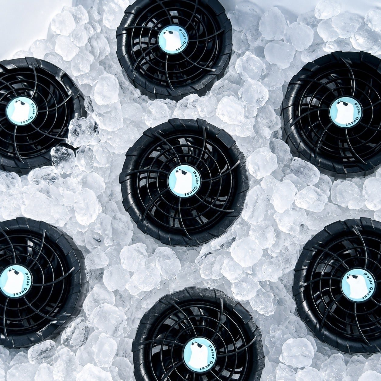Polar Quest cooling fans resting on a bed of ice