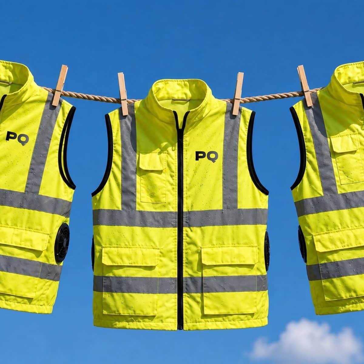 Hi-Vis Fan Vests with a PQ logo on the chest