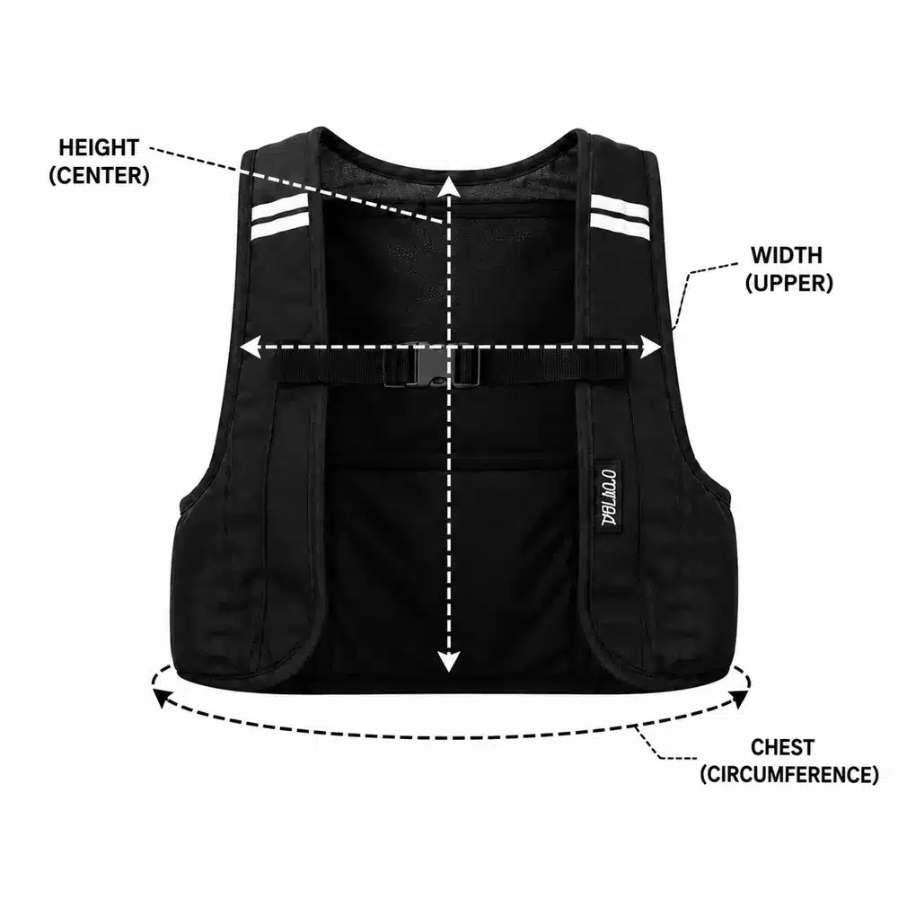 How to measure the Ice Vest: height, upper width and chest circumference