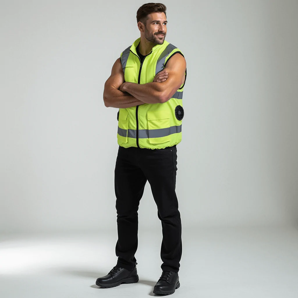 Polar Quest hi-vis construction cooling vest - wearable fan technology