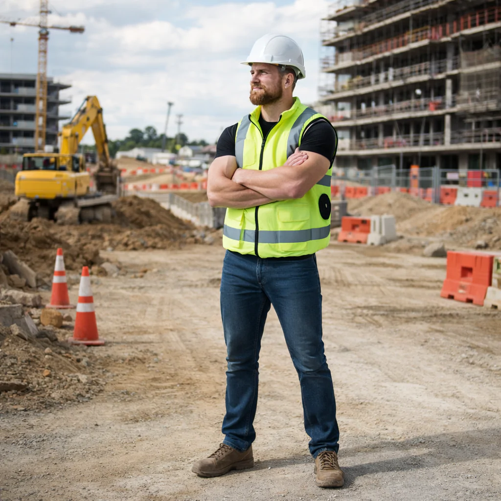 Polar Quest ice cooling vest worn by construction worker in extreme heat