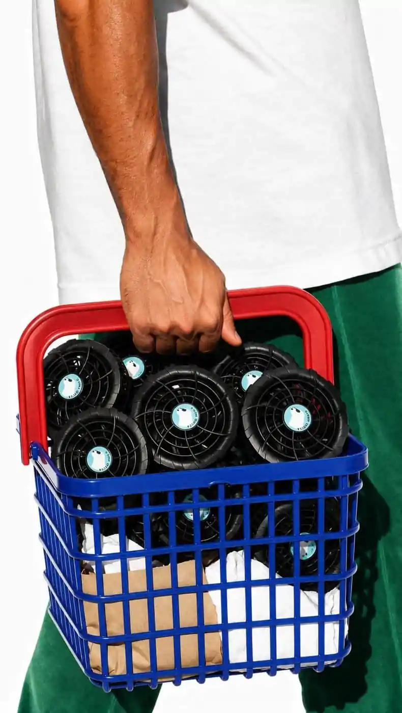 Basket of fans with logos